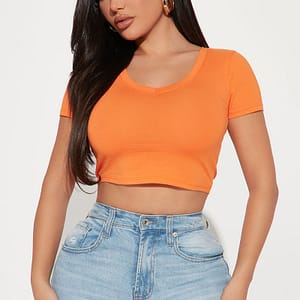 Carly V Neck Crop Tee - Orange