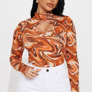 Lock and Key Ribbed Top - Orange/combo