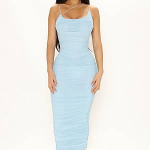 Show Off Mesh Midi Dress - Light Blue