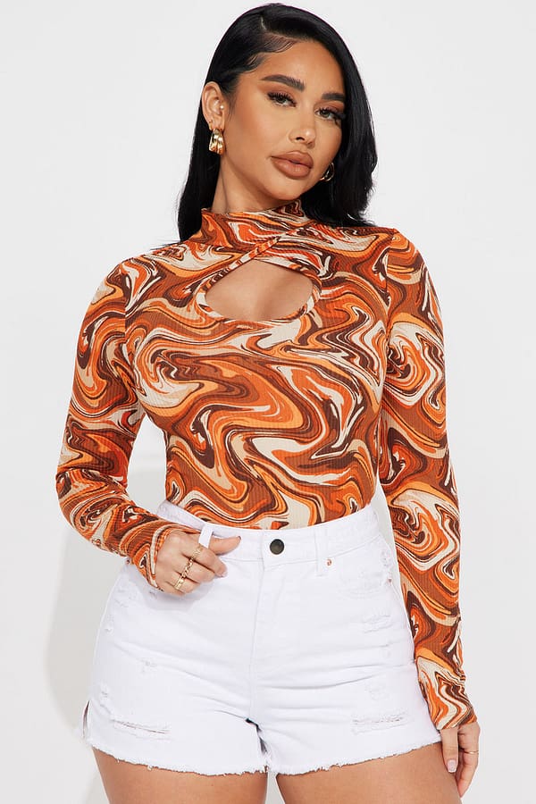 Lock and Key Ribbed Top - Orange/combo
