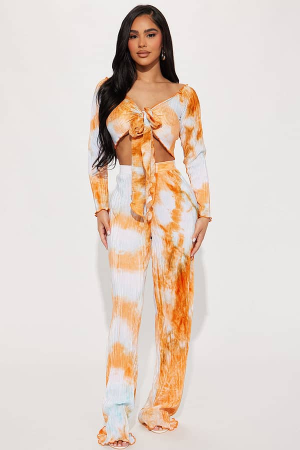 Party Time Plisse Pant Set - Rust/combo