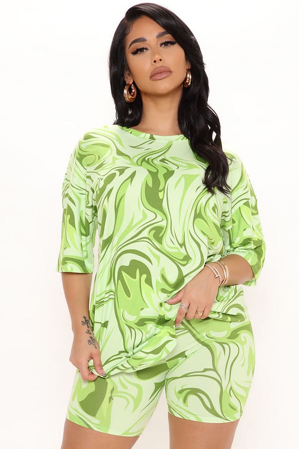 Weekend Vibes Printed Short Set - Green/combo