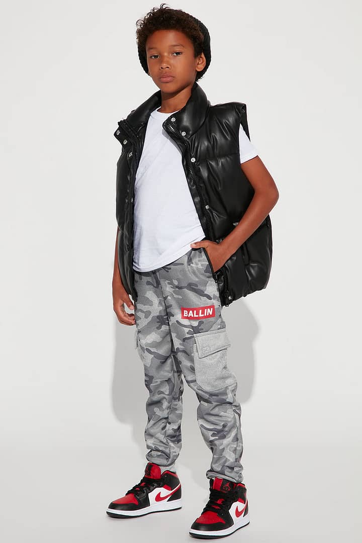 Mini Big Kid Camo Ballin Cargo Joggers - Heather Grey