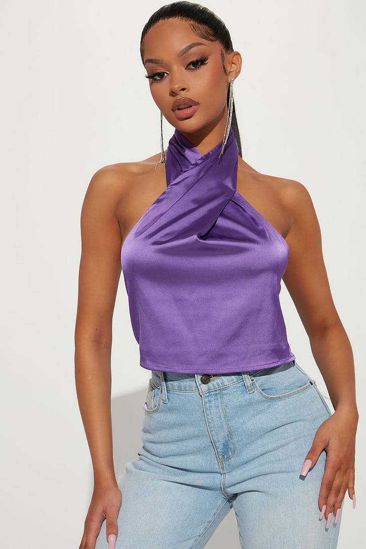Out For Dinner Satin Top - Purple